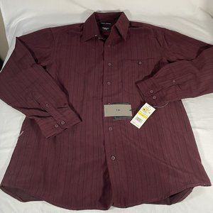 Haggar Luxury Microfiber Pin Striped Button Down Dress Shirt Long Sleeve Medium